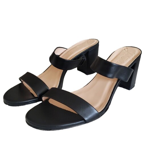 J Crew Women's Leather Strappy Slip On Stacked High Heels Black Size 12 - Picture 1 of 12
